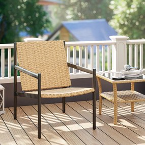 Cadeira de Jardim em Vime com Apoios de Braços Encosto Inclinado e Estrutura de Aço 61x74x81 cm Madeira