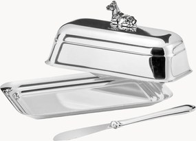 Manteigueira banhada a prata com faca Cow