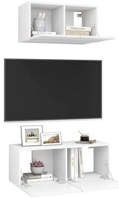 2 pcs conjunto de móveis de TV derivados de madeira branco