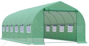 Outsunny Estufa Tipo Túnel 595x300x200cm Estufa de Jardim Grande com 12 Janelas e Porta Enrolável com Zíper para Cultivo de Plantas Verde