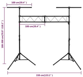 Suporte de iluminação 338x115x(180-300) cm aço preto