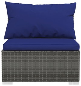 6 pcs conjunto lounge de jardim c/ almofadões vime PE cinzento