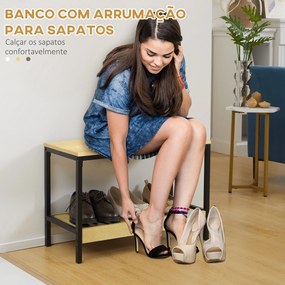 Móvel Cabide de Entrada 2 em 1 com Cabide de Parede e Banco Sapateira Moderno com 4 Ganchos 1 Barra e 1 Prateleira Carvalho