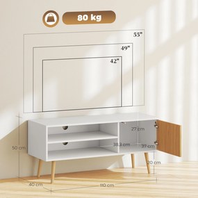 Móvel de TV com 2 Prateleiras de Armazenamento e Armário para Televisores até 55 Polegadas 110x40x50 cm Branco e Madeira