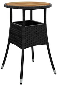 3 pcs conjunto jantar jardim c/ almofadões vime PE/acácia preto