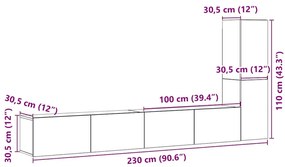 armários de TV montados na parede 3 pcs madeira velha