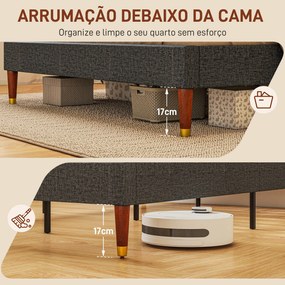 HOMCOM Cama 140x200 cm Estrutura de Cama com Cabeceira Estofada em Lin