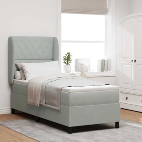 Cama Box Spring com Colchão Cinza Claro 80x200 cm em Veludo