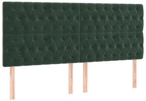 Cabeceira de cama c/ LED veludo 200x7x118/128 cm verde-escuro