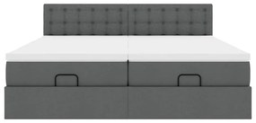 Estrutura de cama otomana com colchões tecido cinzento escuro