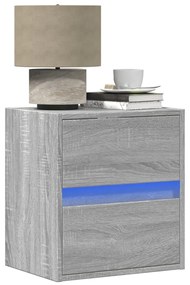 Mesa de cabeceira de parede com luzes LED cinzento sonoma