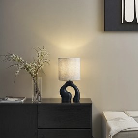 Candeeiro de Mesa Japandi Preto com Abajur de Linho - Dahlia