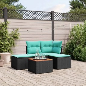 vidaXL 5 pcs conjunto de sofás p/ jardim c/ almofadões vime PE preto