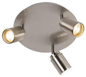 Foco de teto moderno para casa de banho em aço 3 luzes IP44 - Ducha Moderno