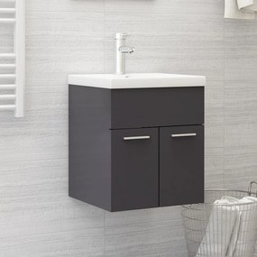 vidaXL Armário lavatório + lavatório embutido contrap. cinza brilhante