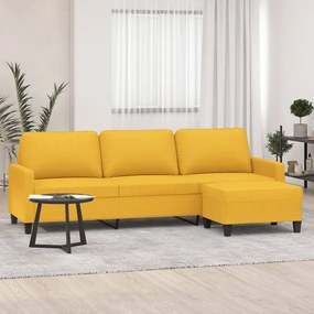 Sofá de 3 lugares com apoio de pés 210 cm tecido amarelo-claro