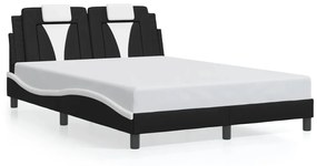 Estrutura cama c/ luzes LED 140x190cm couro artif. preto/branco