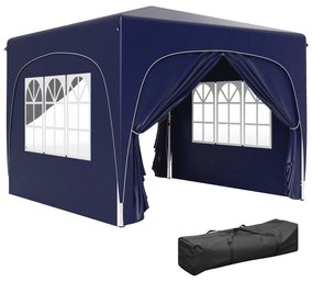 Outsunny Tenda Dobrável 3x3 m com Painéis Laterais UPF50+ Tenda de Jardim com Altura Ajustável e Bolsa de Transporte Azul Escuro