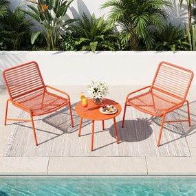 Conjunto jardim de rattan para exterior com encosto inclinado e assento curvo; mesa e cadeiras para terraço, piscina e varandas; cor laranja