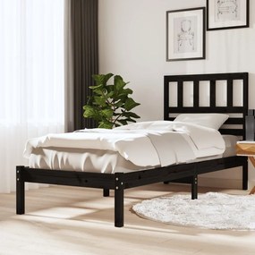 Estrutura cama de solteiro pequena 75x190 cm pinho maciço preto