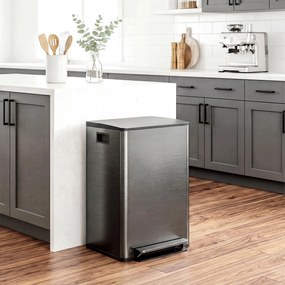 Caixote do lixo de cozinha com 2 compartimentos de 2 x 30 L, aço inoxidável, tampa com fecho suave, 47,7 x 37,5 x 66,8 cm, preto