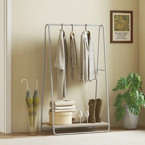 Charriot com Prateleira para Sapatos Barras Superior e Laterais Estrutura de Metal 80x44x140 cm Madeira e Cinza
