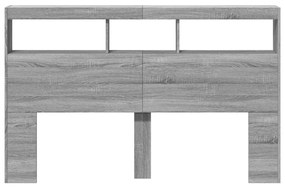 Armário de cabeceira c/ luzes LED 160x17x102 cm cinzento sonoma