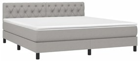 Cama box spring c/ colchão e LED 160x200 cm tecido cinza-claro