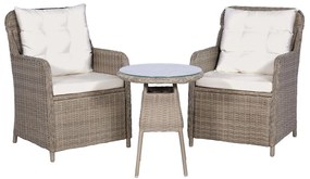 44150 vidaXL Conjunto bistrô com almofadões e almofadas 3 pcs vime castanho
