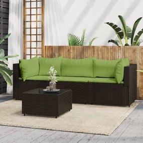vidaXL 4 pcs conjunto lounge jardim c/ almofadões vime PE castanho