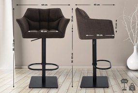 Banco de bar Damaso em tecido e com estrutura preta 64 x 88-113 x 45 cm Castanho
