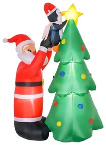 Árvore de Natal Inflável 184cm com Luzes LED Decoração de Natal Inflável com Pai natal e Pinguim para Festas Interiores e Exteriores 123x80x184cm Multicor