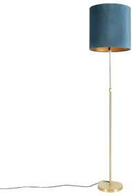 Candeeiro de pé dourado/latão com abajur azul em veludo 40/40 cm - Parte Clássico / Antigo