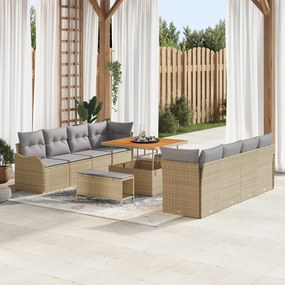 Conjunto de Sofá de Jardim vidaXL 11 Peças com Almofadas Bege Rattan P