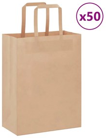 vidaXL Sacos de papel 50 unid com alças castanho 21x11x28 cm