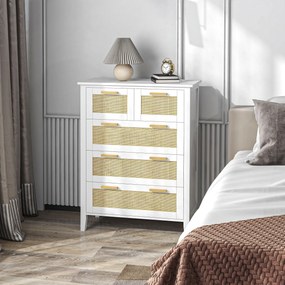 Cómoda com 5 gavetas, puxadores em madeira maciça e corrediças metálicas, para escritório, sala de estar ou quarto, 77 x 37 x 104 cm, branca