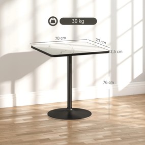 Mesa de jantar para 4 pessoas 70 x 70 cm, mesa de cozinha de estilo moderno com tampo com efeito de mármore e base redonda, branca e preta