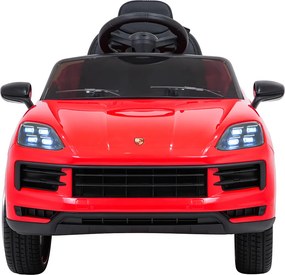 Carro elétrico para Crianças 2 a 5 anos 12V Porsche Cayenne, Rodas de espuma EVA, Controlo Remoto, assento Couro ecológico preto Vermelho