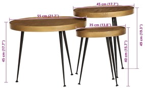 Mesas de centro 3 pcs derivados de madeira dourado