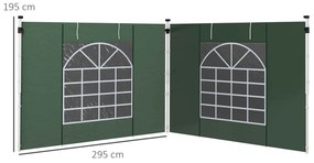 Paredes Laterais para Tenda de 2 Painéis 3x2 m com Janela Enrolável e Porta com Fecho de Correr para Tenda 3x3/6m Verde