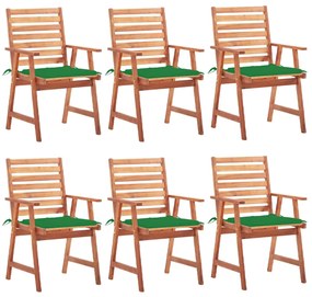 Cadeiras de jantar p/ jardim 6 pcs c/ almofadões acácia maciça
