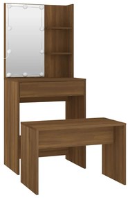 Conjunto toucador com LEDs madeira processada sonoma castanho