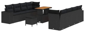Conjunto de Sofá de Jardim de 11 Peças com Almofadas Preto Rattan Sint