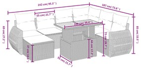 8 pcs conjunto de sofás p/ jardim com almofadões vime PE bege