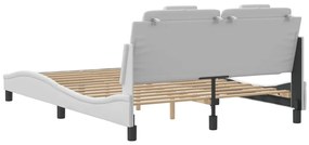 Estrutura de cama c/ luzes LED 140x200 cm couro artif. branco
