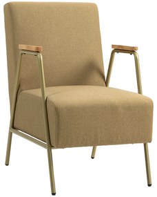 HOMCOM Poltrona Individual com Apoios de Braços Estrutura em Aço Dourado Estilo Moderno para Sala Quarto 62x81x92 cm Castanho