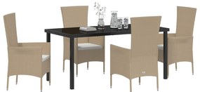 Conjunto de Jantar de Jardim vidaXL de 5 Peças com Almofadas em Rattan
