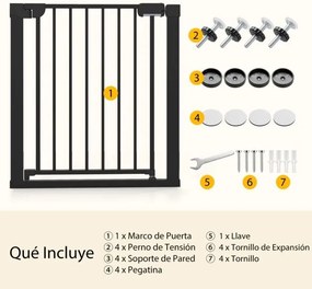 Barreira de segurança 75 cm a 82 cm animais de estimação ou bebes para escadas Fecho automático e montagem por pressão Preto
