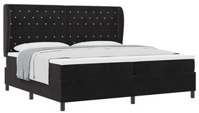 Cama preta com estrado e colchão 200x200 cm em veludo.