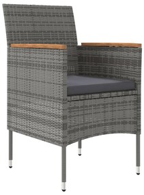 3 pcs conj. de jantar para jardim c/ almofadões cinzento/preto